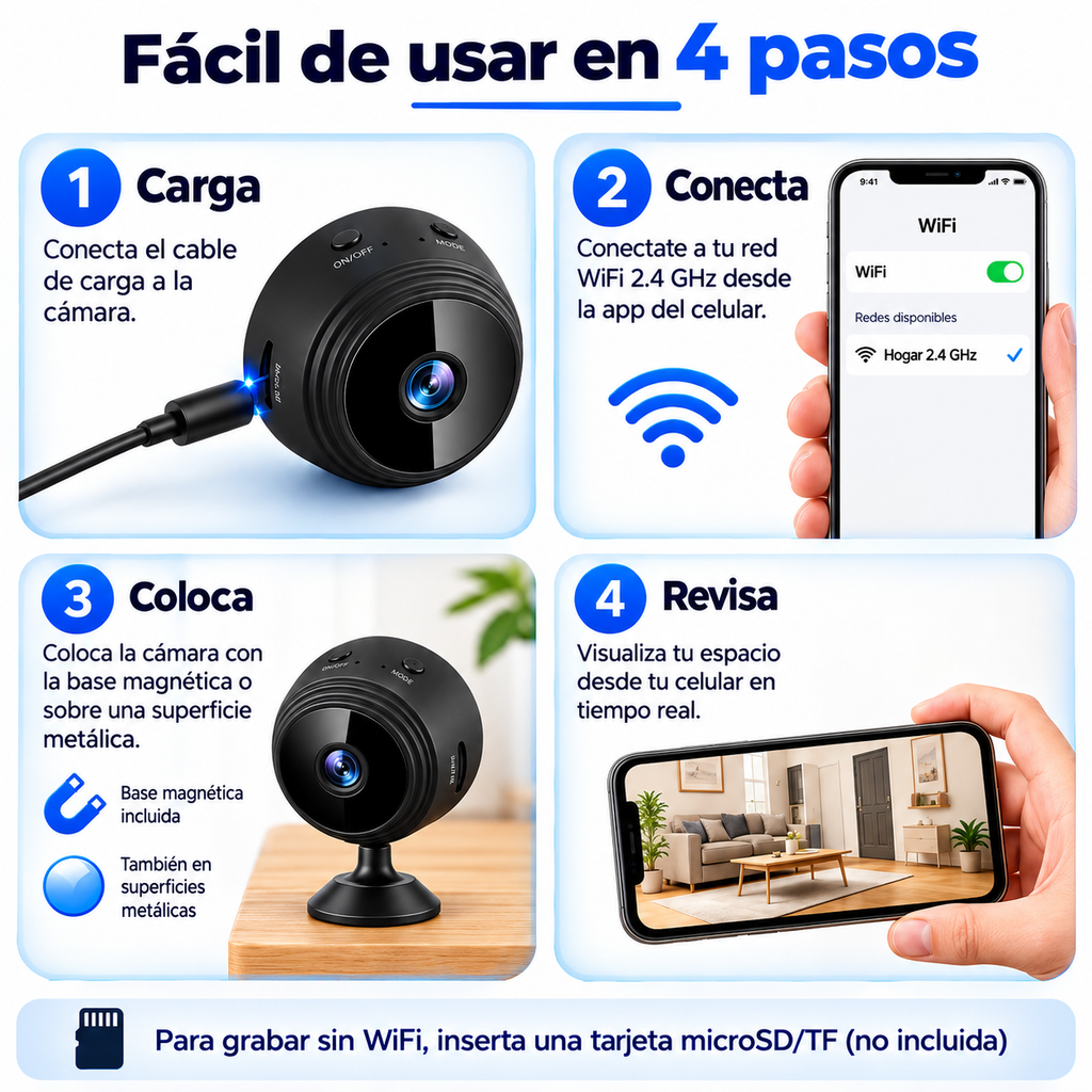 Pack 2 Mini Cámaras Espía WiFi A9 – Vigilancia HD Interior