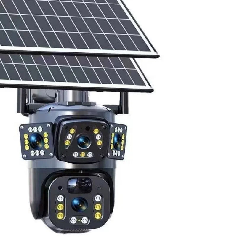 Cámara de seguridad solar WiFi de 3 lentes con doble panel solar