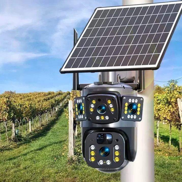 Cámara solar WiFi instalada en terreno al aire libre