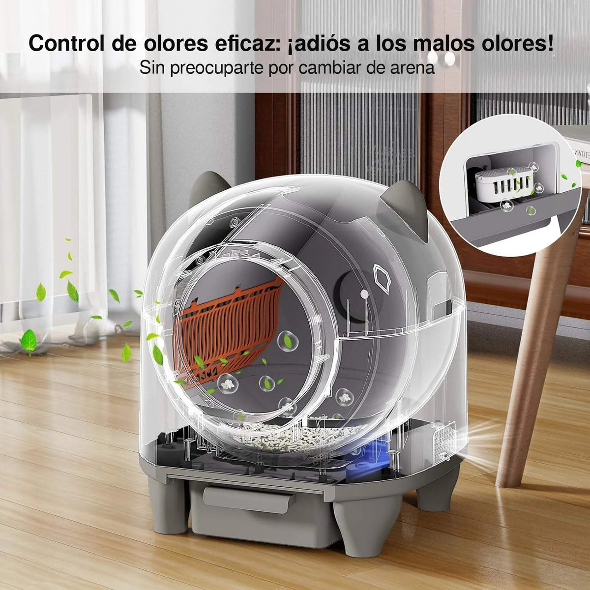 Arenero autolimpiable para gatos con filtro de control de olores