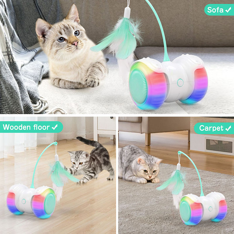 Juguete Automático para Gatos con Control Remoto, LED y Pluma