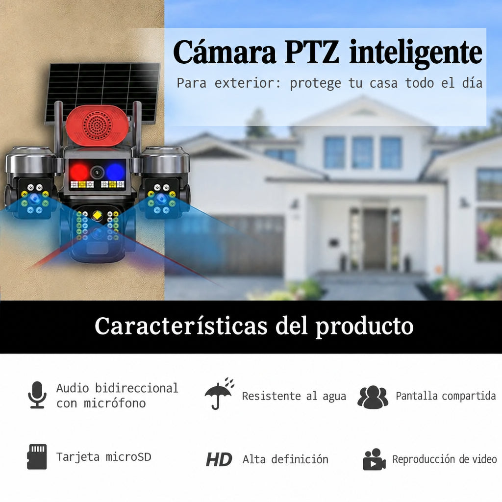 Características de la cámara solar con sirena: audio, resistencia al agua y alta definición