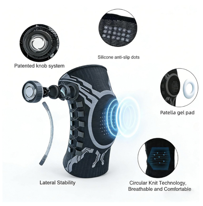 Rodillera Deportiva con Dial Knob y Soporte Lateral con Resorte