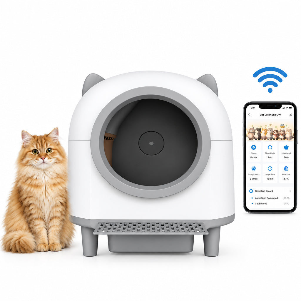 Arenero autolimpiable para gatos con orejas, WiFi y control por app Tuya