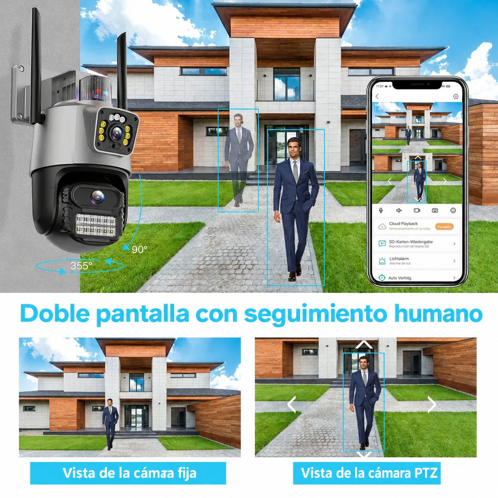 Seguimiento humano automático con dos pantallas en la app