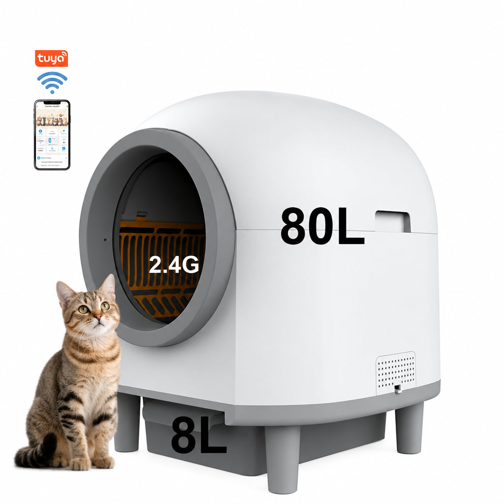 Arenero autolimpiable inteligente 80 L con WiFi 2.4G, app y cajón de 8 L