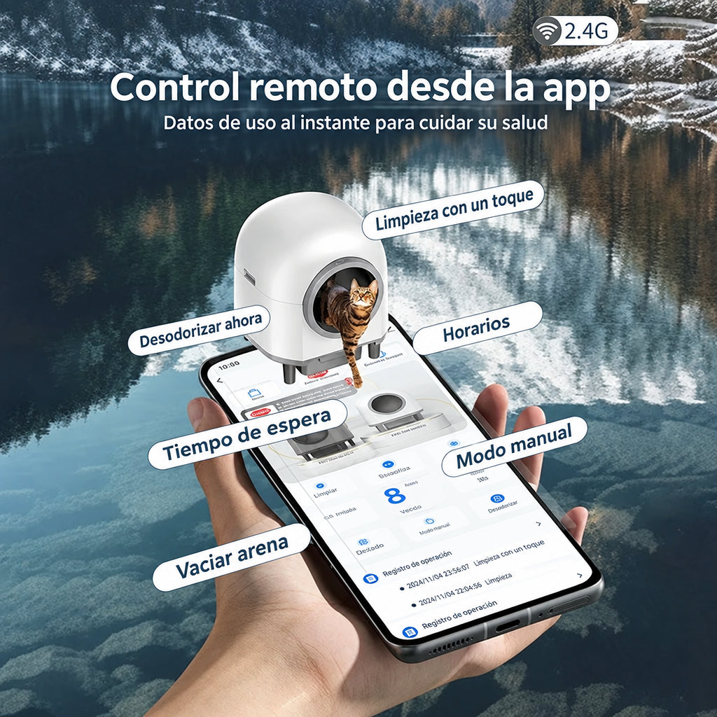 Control del arenero autolimpiable desde la app: limpieza con un toque, horarios y desodorizar