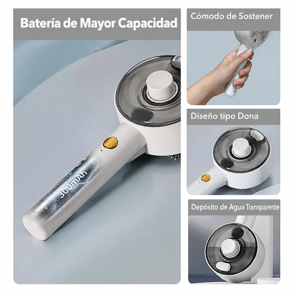 Cepillo a vapor 4 en 1 con batería de mayor capacidad y depósito de agua transparente