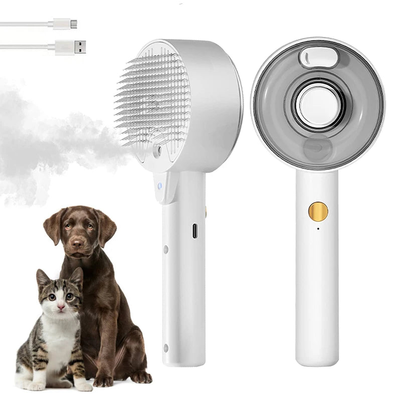 Cepillo a vapor 4 en 1 para gatos y perros con cable de carga USB
