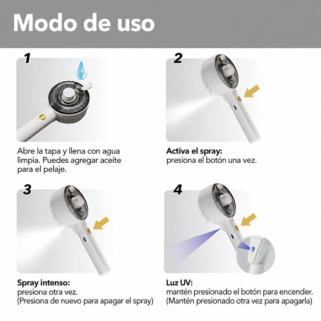 Modo de uso del cepillo a vapor para gatos y perros en 4 pasos