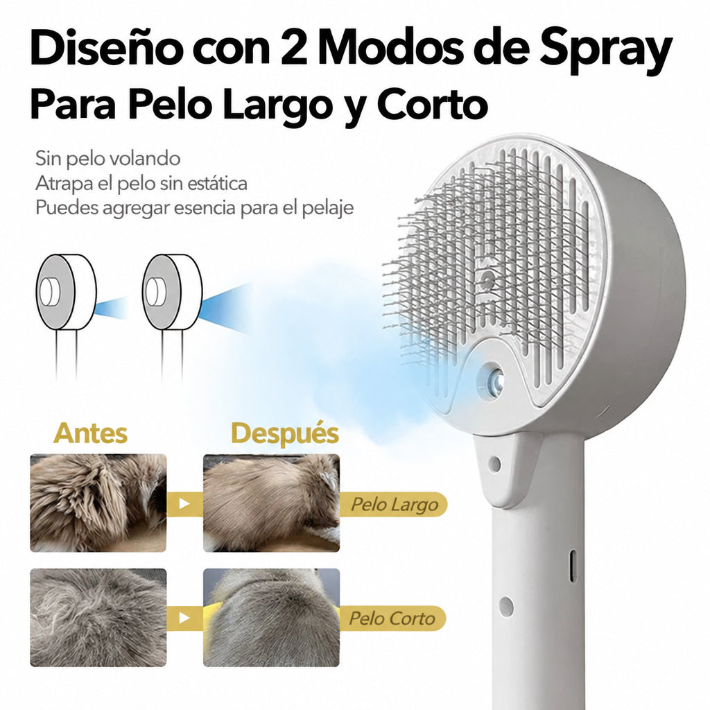 Cepillo a vapor con 2 modos de spray para pelo largo y corto, antes y después