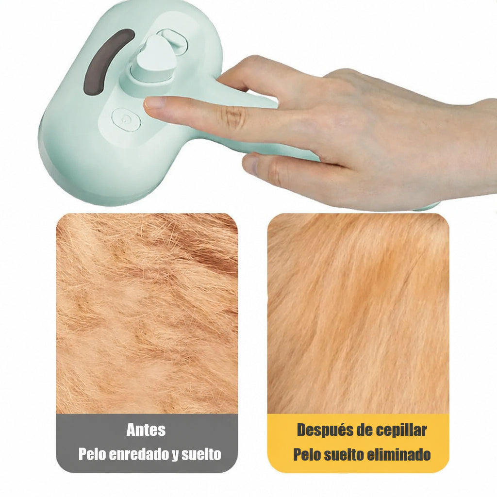 Antes y después de usar el cepillo a vapor para gatos: pelo suelto eliminado