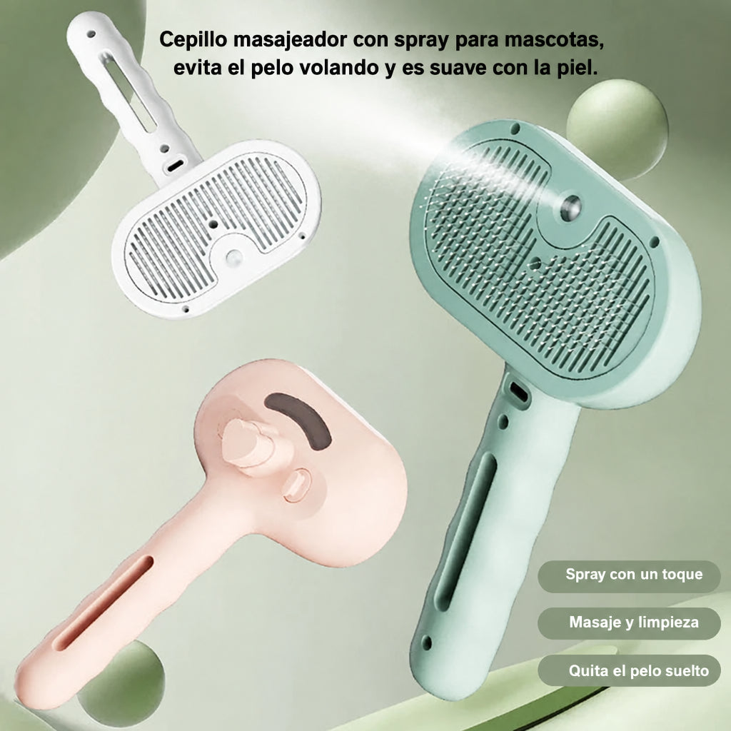 Cepillo masajeador con spray para mascotas: spray con un toque, masaje y quita el pelo suelto