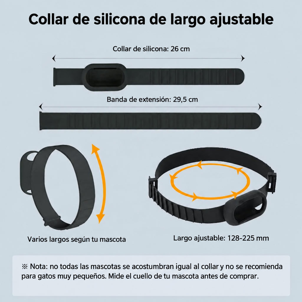 Collar de silicona ajustable para la cámara de mascotas, medidas de 128 a 225 mm