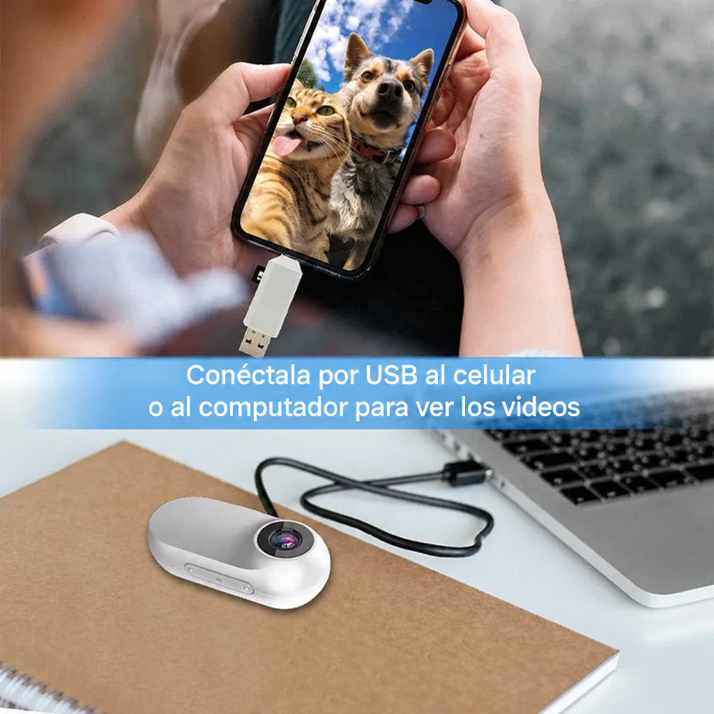 Cámara para collar de perro conectada por USB al celular o computador para ver los videos