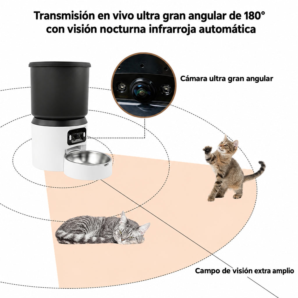 Comedero automático con cámara ultra gran angular de 180° y visión nocturna infrarroja