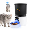 Gato junto al comedero automático 4 L con cámara y vista en el celular por WiFi