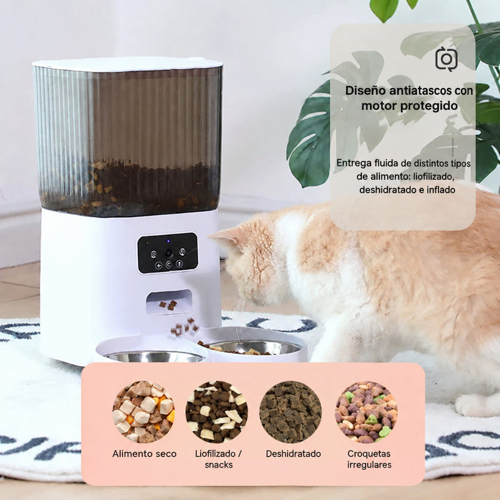 Comedero automático con cámara 5 L antiatascos, compatible con alimento seco y liofilizado