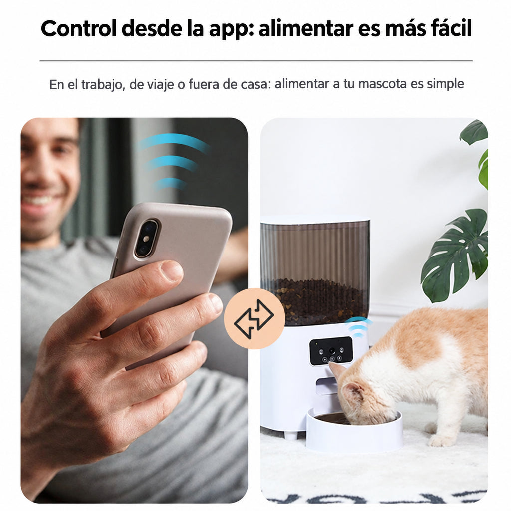 Alimenta a tu gato desde la app con el comedero automático 5 L, en el trabajo o de viaje