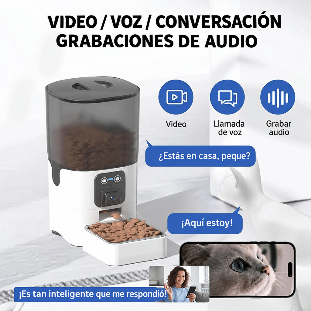 Comedero automático con cámara 6 L: video, llamada de voz y grabación de audio