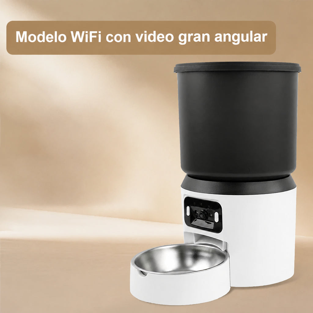 Comedero automático con cámara gran angular 4 L y WiFi, negro y blanco