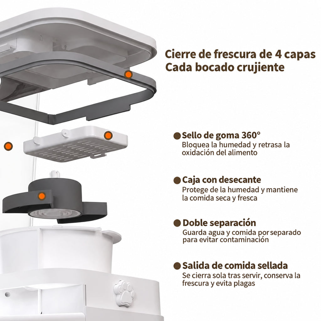 Cierre de frescura de 4 capas del comedero y bebedero automático 2 en 1
