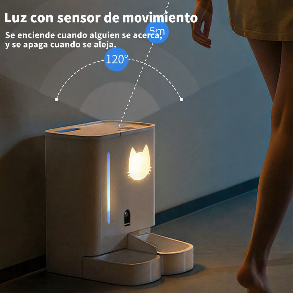 Comedero y bebedero automático con luz que se enciende con sensor de movimiento