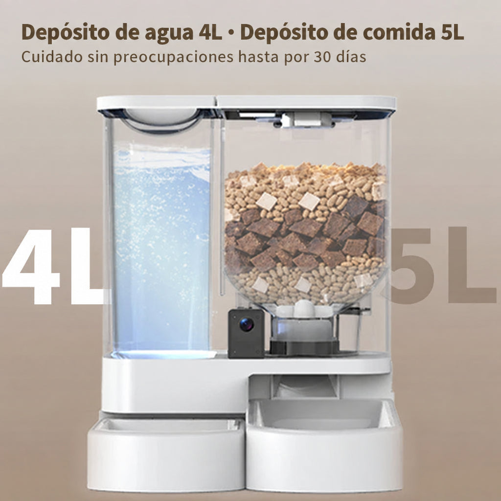 Comedero y bebedero 2 en 1 con depósito de agua de 4 L y de comida de 5 L