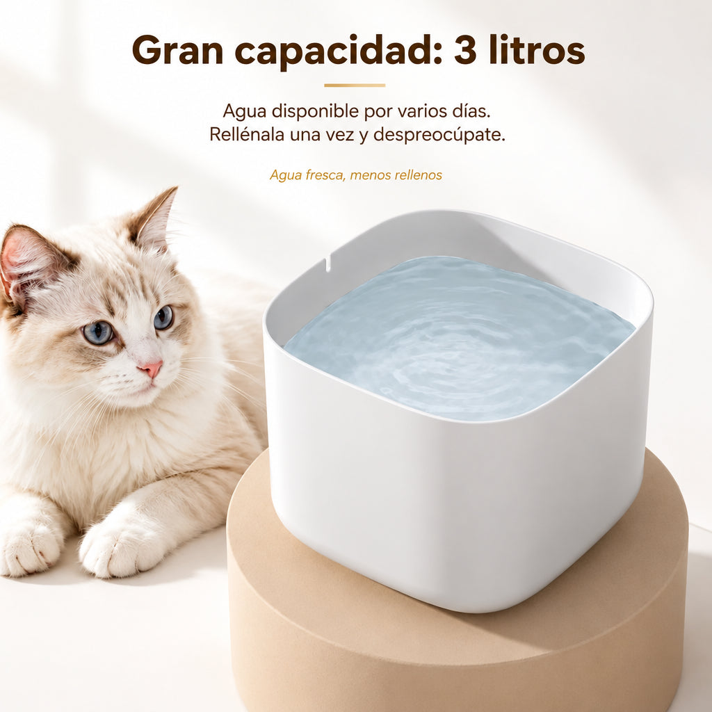 Fuente de agua para gatos de gran capacidad, 3 litros para varios días