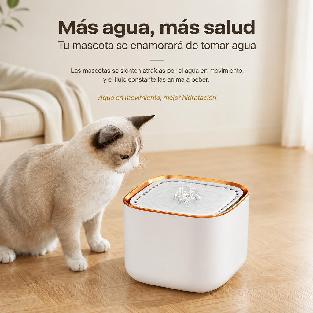 Gato junto a la fuente de agua 3 L: el agua en movimiento lo motiva a beber más
