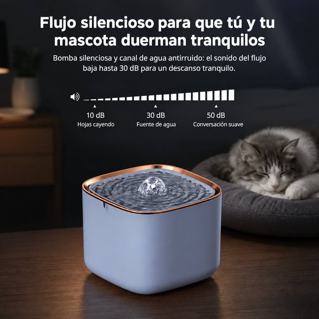 Fuente de agua para gatos 3 L con bomba silenciosa de 30 dB para dormir tranquilos