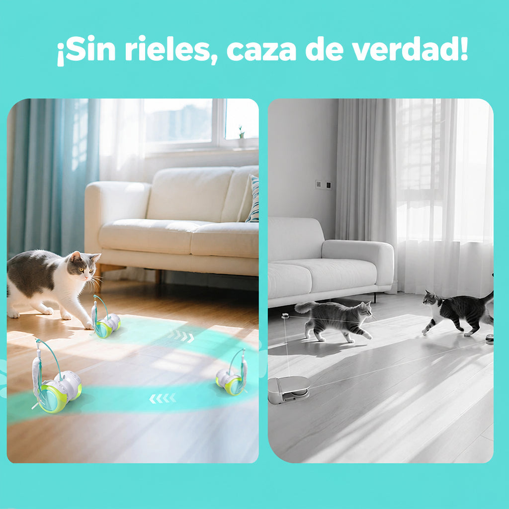 Juguete interactivo para gatos sin rieles que se mueve libre por la casa
